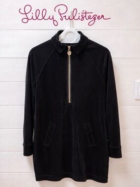 LILLY PULITZER Black Velour Half-Zip Dress XL